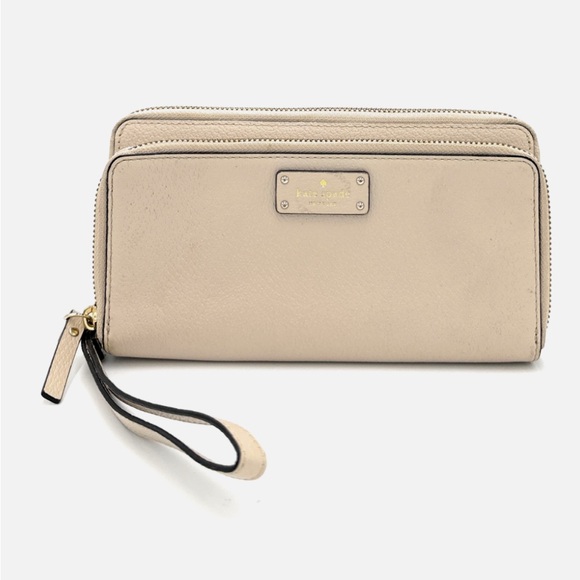 Kate Spade Staci Large Carryall Wristlet Clutch Wallet Beige Double Zip - Picture 1 of 6